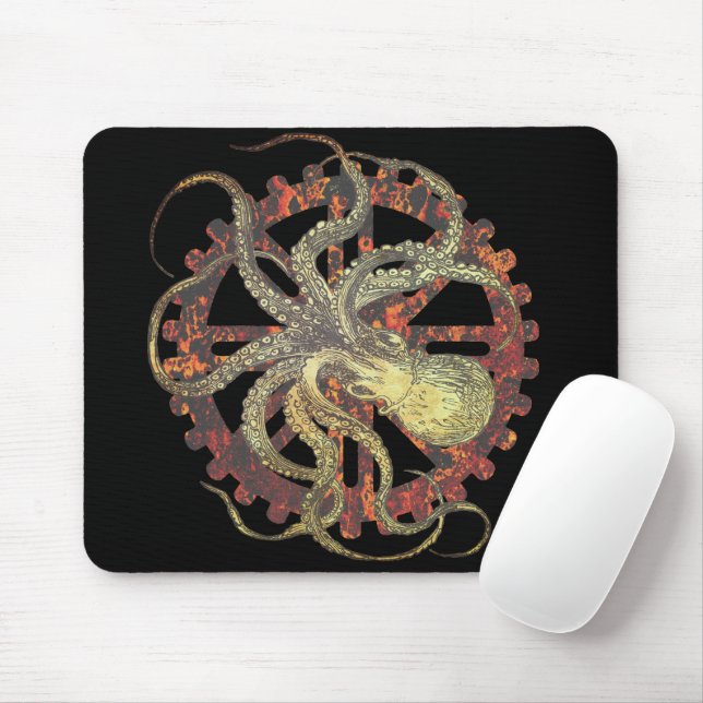 Steampunk Octopus & Rusty Clockwork Gear Mousepad Musmatta (Med mus)