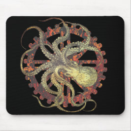 Steampunk Octopus & Rusty Clockwork Gear Mousepad Musmatta