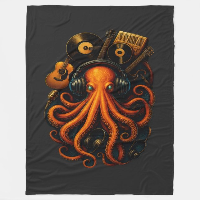 Steampunk Octopus Throw Blanket - Music Fantasy Ar Fleecefilt (Framsidan)