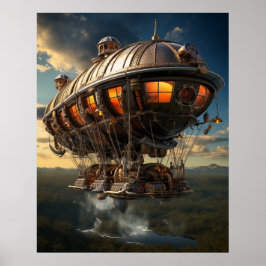 Steampunk Odyssey: Vintage Airship Watercolor Art Poster