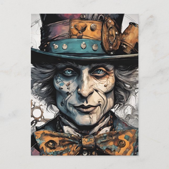 Steampunk Old Man Watercolor Vykort (Framsida)