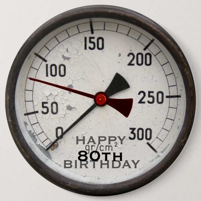 Steampunk Old Manometer 80 Birthday Button Knapp (Framsida)
