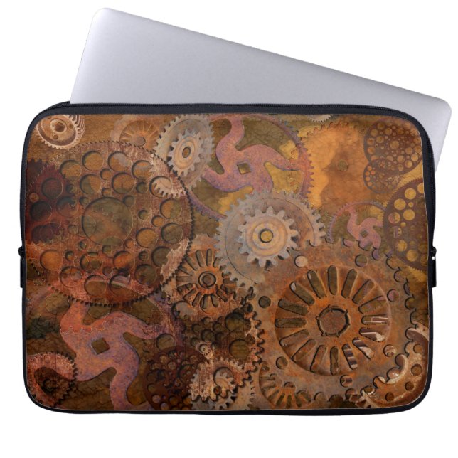 Steampunk Old Rusty Cogs & Gears Metall Effect Laptop Fodral (Framsidan)