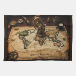 Steampunk Olde Worlde Karta Kökshandduk