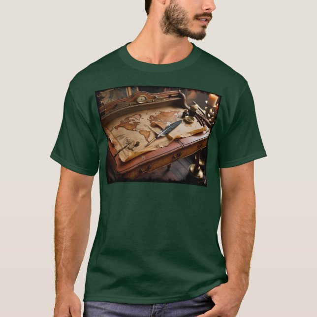 Steampunk Olde Worlde Karta och Desk T Shirt (Framsida)