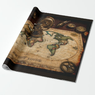 Steampunk Olde Worlde Karta Presentpapper