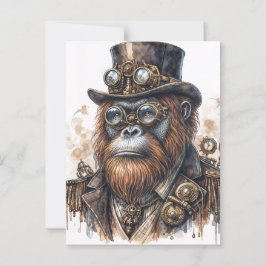Steampunk Orangutan - Vintage SciFi Animal Art Vykort