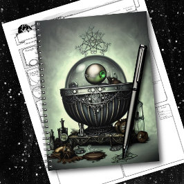 Steampunk Ornate Cauldron och Magic Items på Grönt Anteckningsbok