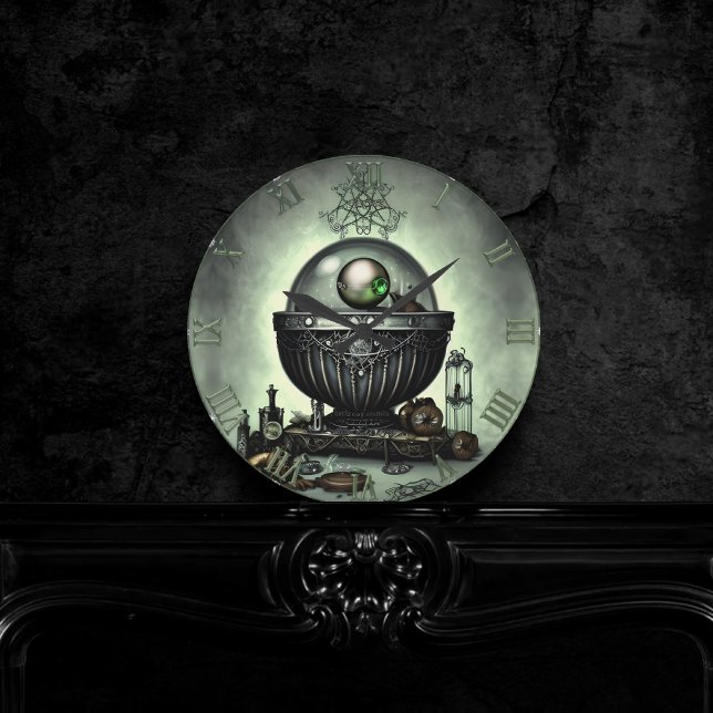 Steampunk Ornate Cauldron och Magic Items på Grönt Rund Klocka (Skapare uppladdad)