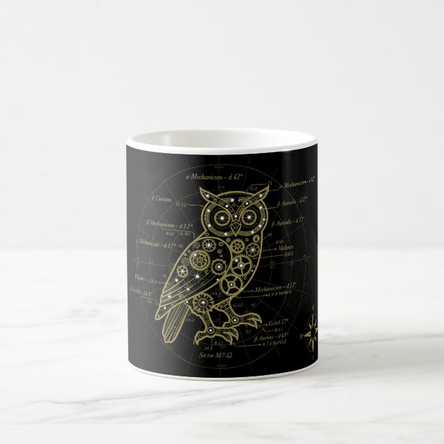 Steampunk Owl Blueprint Mug | Vintage Mechanical A Kaffemugg (Center)