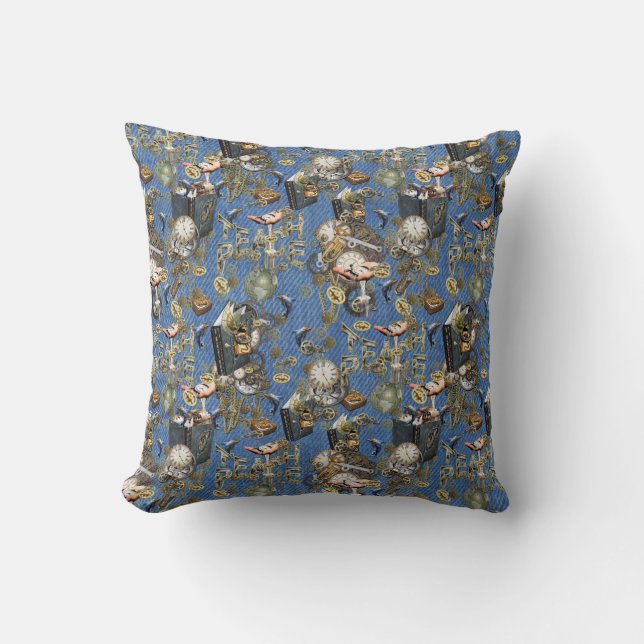 Steampunk på Blue Denim Dekorativ kudde (Framsida)