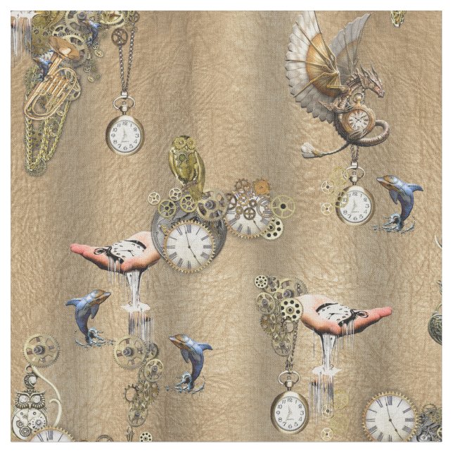 Steampunk på Guld Tan Leather Fabric Tyg (Närbild)