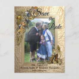 Steampunk på guldläder Save the Date Meddelande Vykort