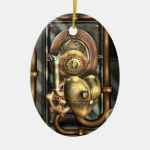 Steampunk på hjärtapersonligen julgransprydnad keramik