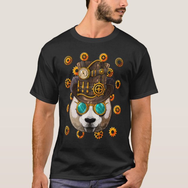 Steampunk Panda Medieval Victorian Steam Powered A T Shirt (Framsida)