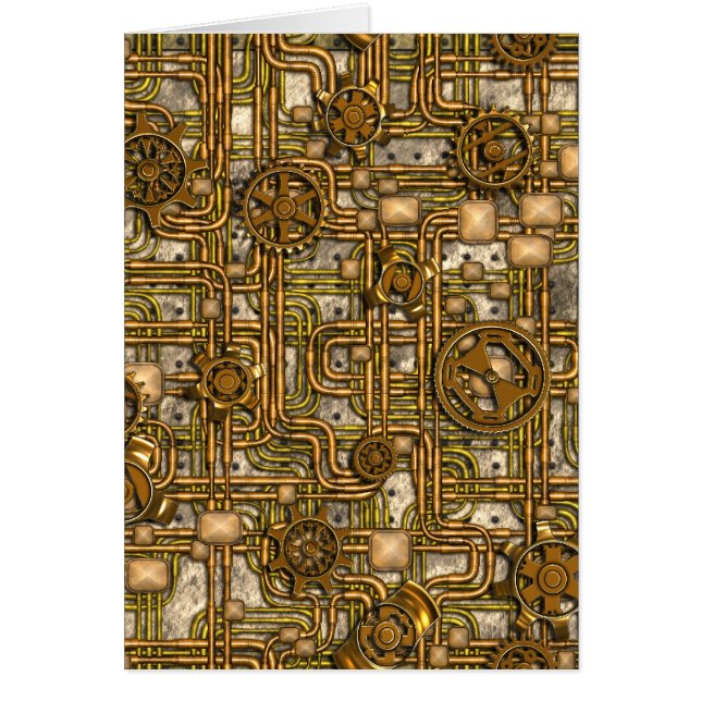 Steampunk Panel - Gears and Rör - Brass Hälsningskort (Framsidan)