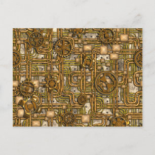 Steampunk Panel - Gears and Rör - Brass Vykort