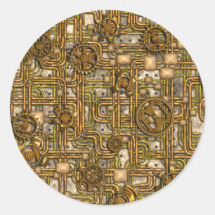 Steampunk panel - utrustar och rör - mässing runt klistermärke