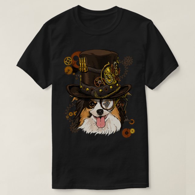 Steampunk Papillon Hund Steampunk Älskare Gift Dra T Shirt (Design framsida)