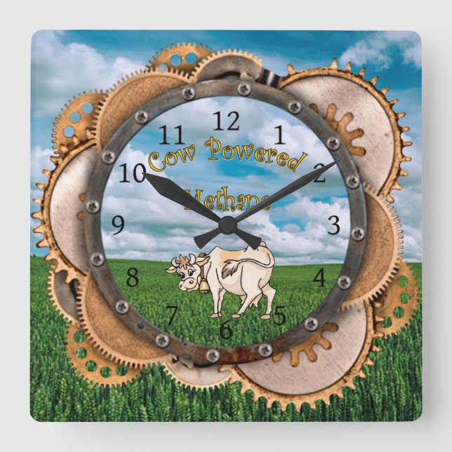 Steampunk ~ Pardon My Methane ~ Cow Powered Fyrkantig Klocka (Framsida)