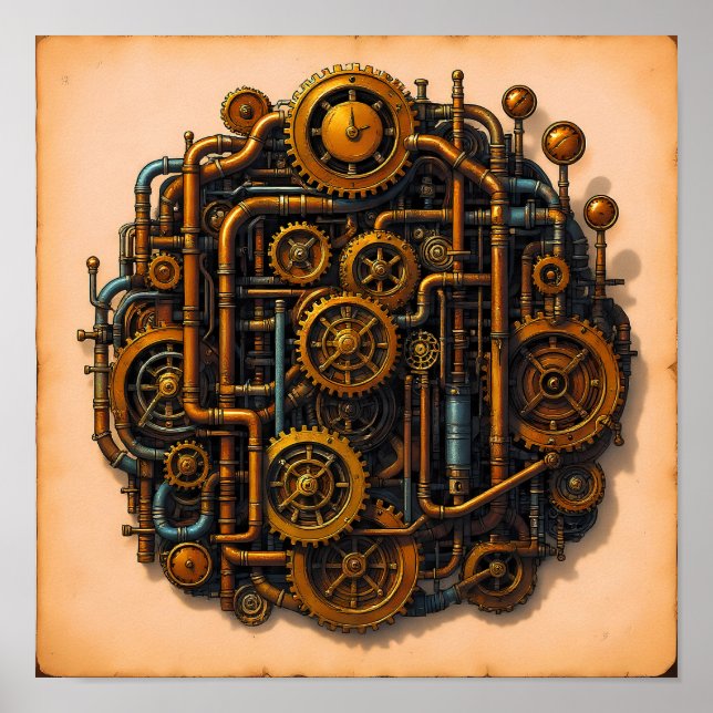 Steampunk Parts Exploded View Wallpaper/Fabric Poster (Framsidan)