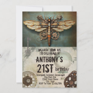 Steampunk Party Vintage Mechanical Dragonfly Inbjudningar