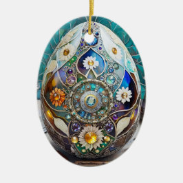Steampunk Påsk Ornate Blue Egg Julgransprydnad Keramik