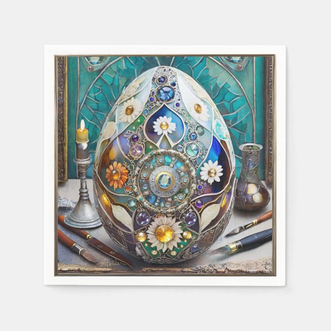 Steampunk Påsk Ornate Blue Egg Pappersservett (Framsidan)