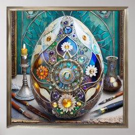 Steampunk Påsk Ornate Blue Egg Poster