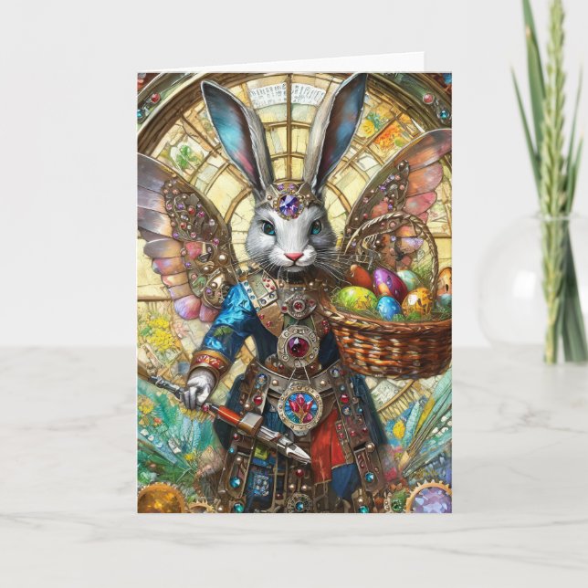 Steampunk Påskhare Warrior Angel Kort (Framsida)