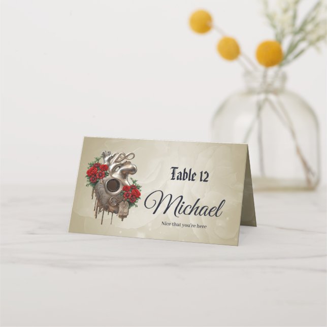 Steampunk Passion, Kärlek mekaniska hjärta. Placeringskort (Framsida)