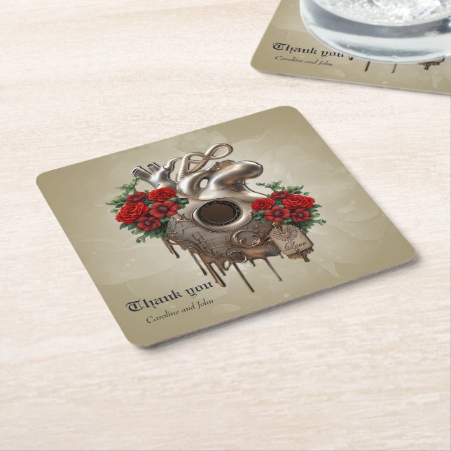 Steampunk Passion, Kärlek mekaniska hjärta. Underlägg Papper Kvadrat (Vinklad)