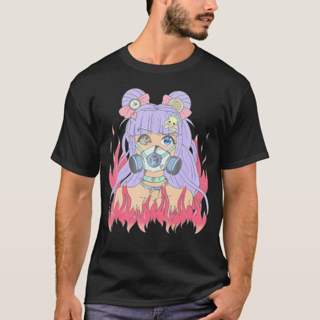 Steampunk Pastel Goth Yami Kawaii Anime Girl Creep T Shirt (Framsida)