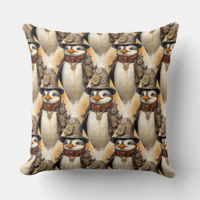 Steampunk Penguin 1 Mönster Kudde (Framsida)