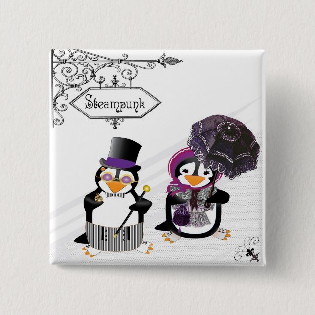 Steampunk Penguins Button Knapp (Framsida)