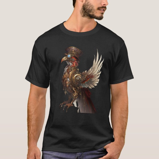 Steampunk Phoenix Stigning Resurrecension Reborn N T Shirt (Framsida)