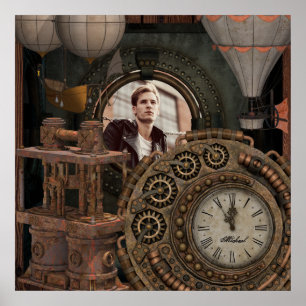 Steampunk Photo Ram Industrial Clock Machinery Poster