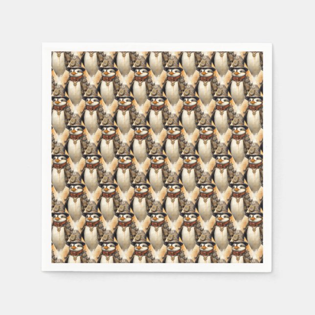 Steampunk Pingvin 1 Mönster Pappersservett (Framsidan)