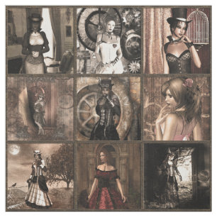 Steampunk Pinup Quilt Block Skriv ut Tyg