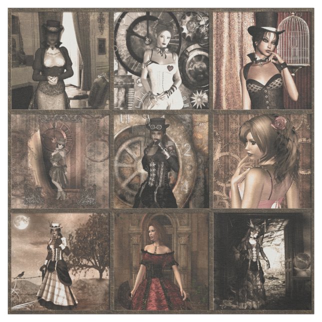 Steampunk Pinup Quilt Block Skriv ut Tyg (Provkarta)