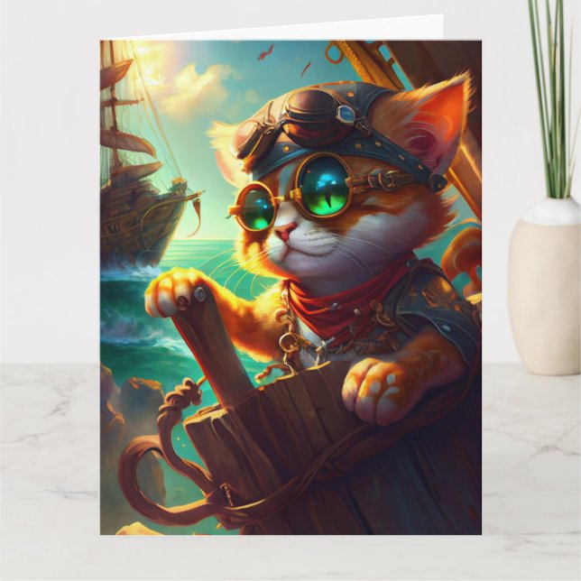 Steampunk Pirat Cat Kort (Framsida)