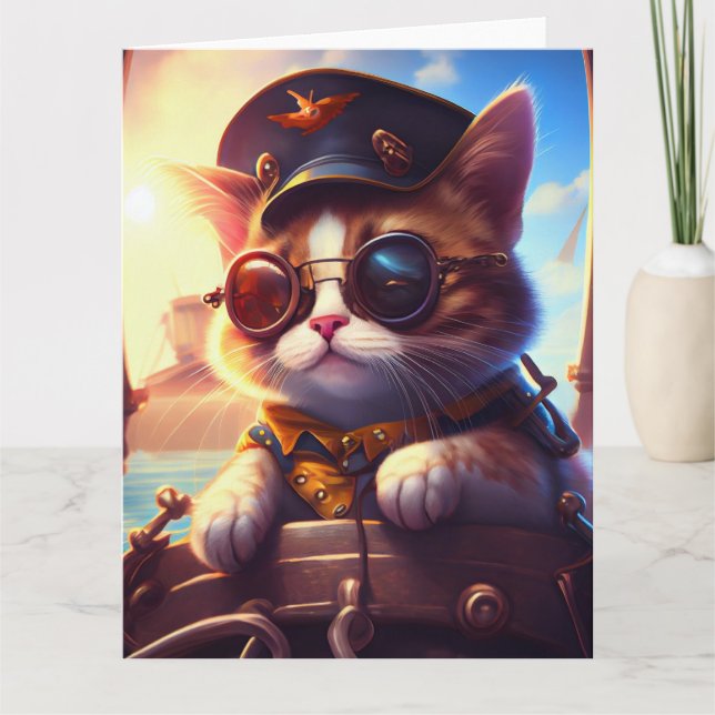 Steampunk Pirat Frakt kapten Cat Kort (Framsida)
