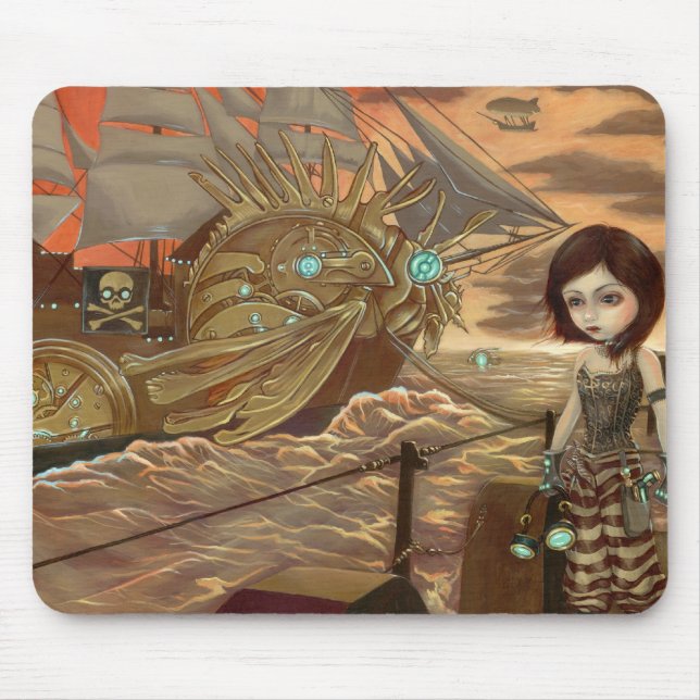 Steampunk pirater:  Maritim solnedgång Mousepad Musmatta (Framsidan)