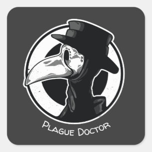 Steampunk Plague Doktor Bird Mask B/W Fyrkantigt Klistermärke