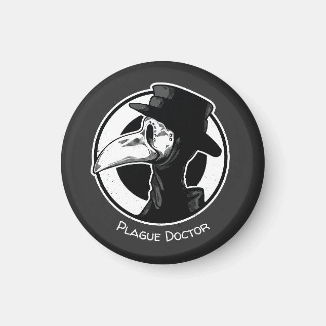 Steampunk Plague Doktor Bird Mask B/W Magnet (Framsidan)