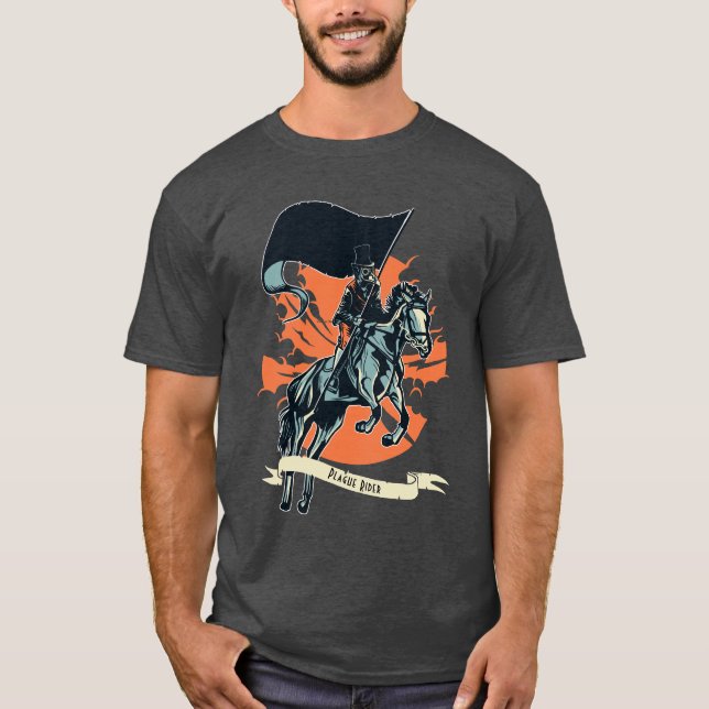 Steampunk Plague Rider Doktor på Horseback w/Flagg T Shirt (Framsida)