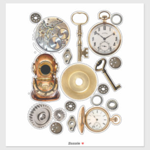 Steampunk Pocket watch Gears Skeleton Nycklar coll Klistermärken