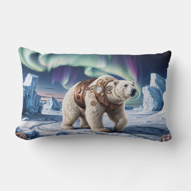 Steampunk Polar Bear and Aurora Art Lumbarkudde (Framsida)