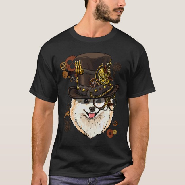 Steampunk Pommern Hund Steampunk Älskare T Shirt (Framsida)