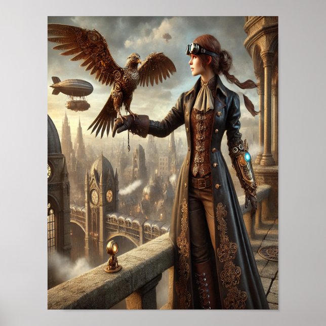 Steampunk Poster 37, Mekaniska Falconer (Framsidan)